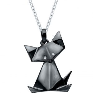 Origami Black Cat Sterling Silver Diamond Accent Origami Black Cat Pendant Diamond