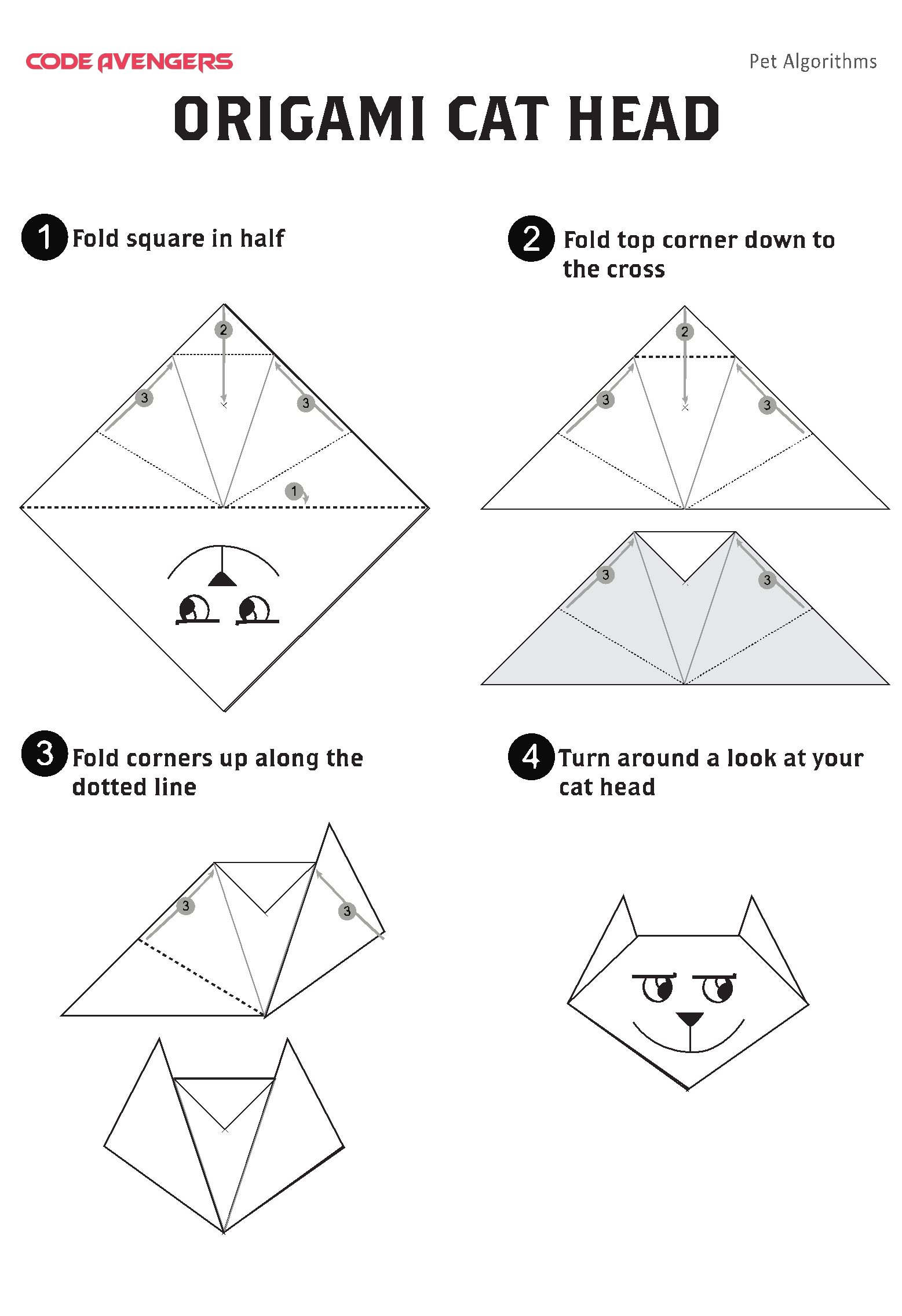 Origami Cat How To Origami Pets Activity Computational Thinking Unplugged Code