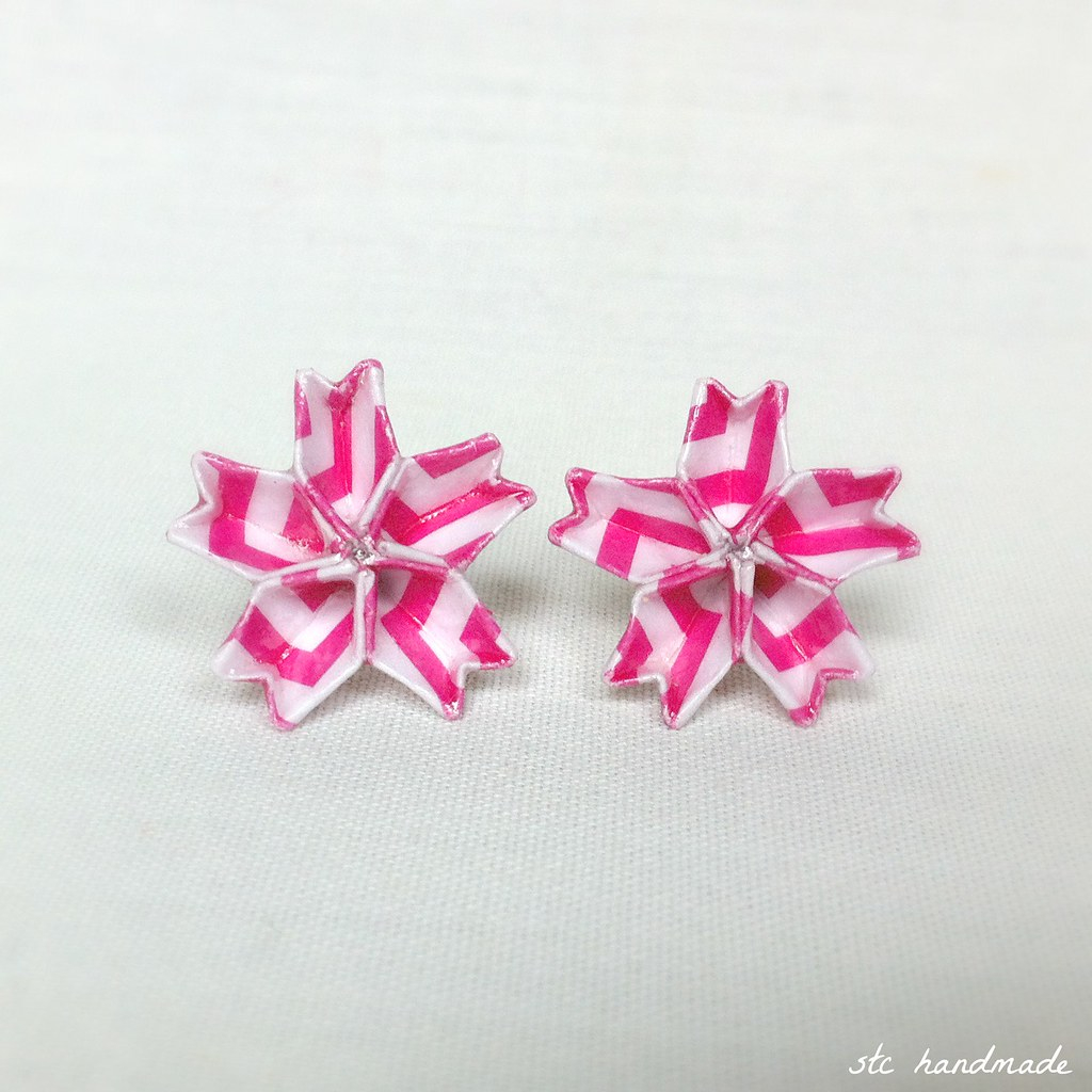Origami Cherry Blossom Pink Stripe Origami Cherry Blossom Earrings Origami Jewelr Flickr