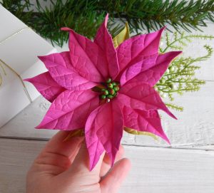 Origami Christmas Flower Poinsettia Christmas Headpiece With Pink Poinsettia Flower Winter Wedding Head Piece Christmas Hair Clip