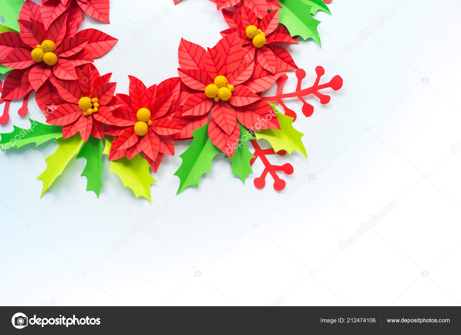 Origami Christmas Flower Poinsettia Paper Flower Poinsettia Leaves Holly Christmas Wreath White