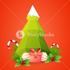 Origami Christmas Tree Ornaments Creative Origami Xmas Tree And Glossy Ornaments On Orange Background