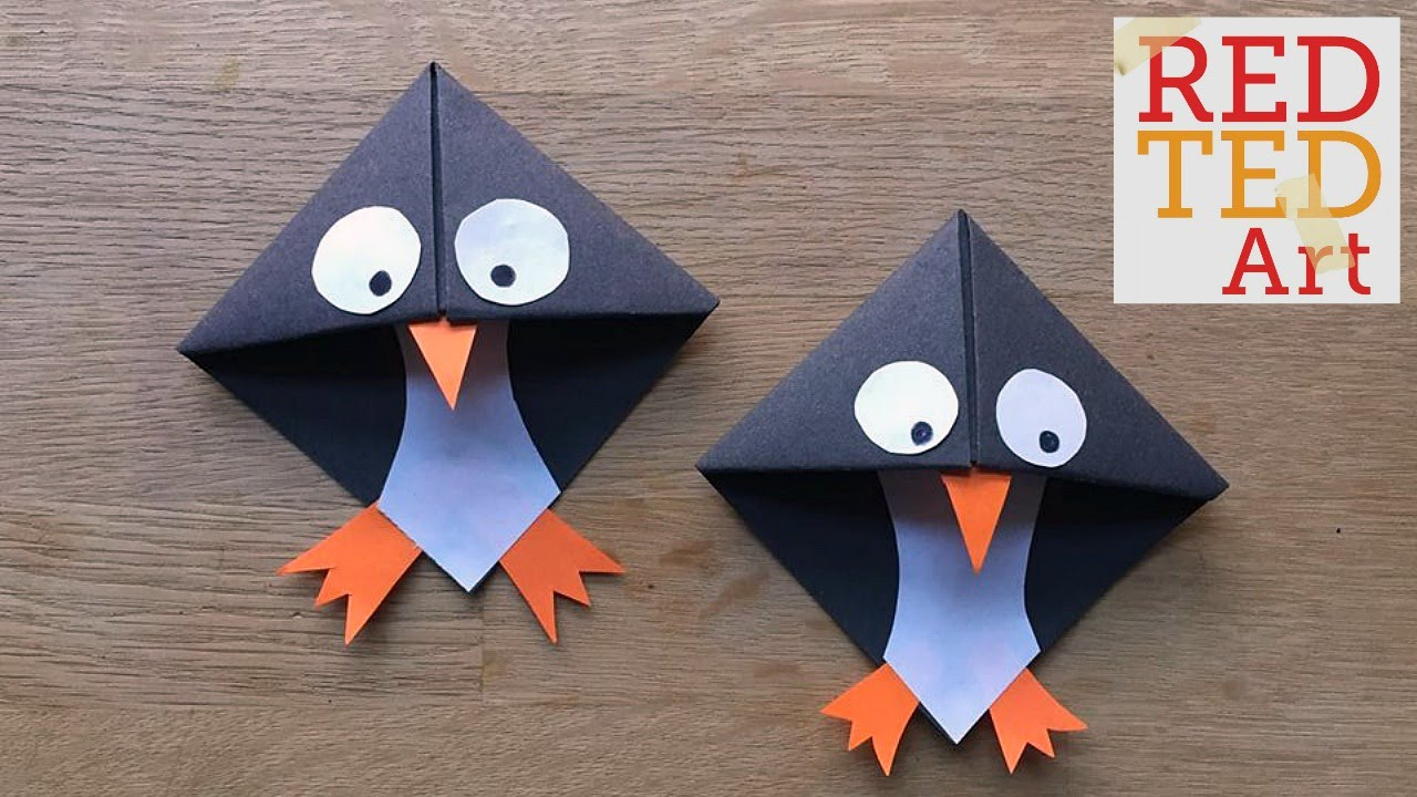 Origami Corner Bookmark Easy Paper Penguin Corner Bookmark Crafts