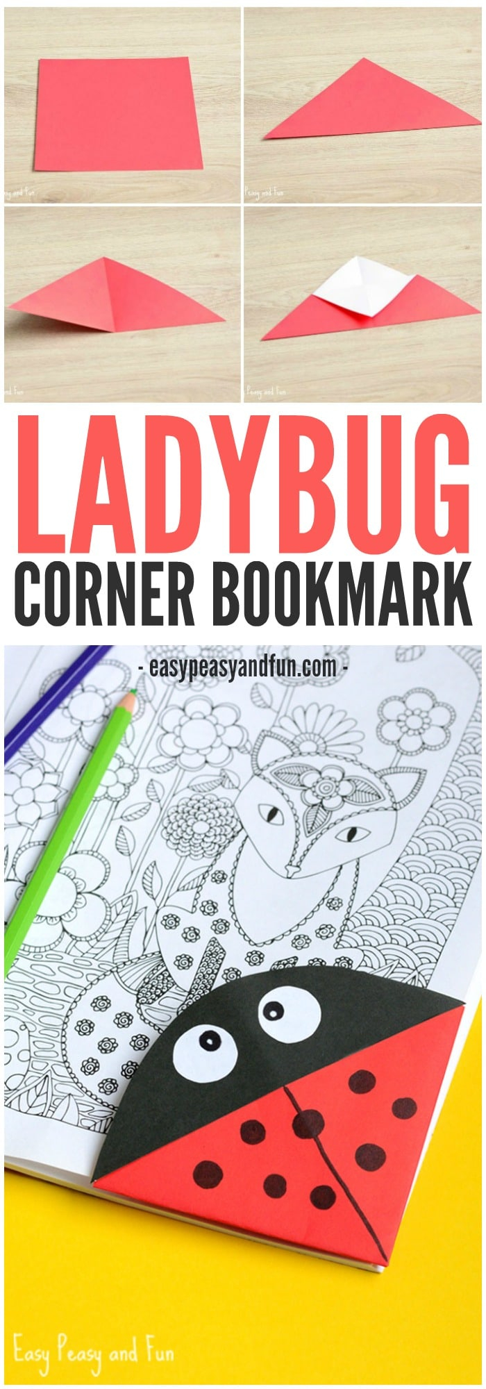 Origami Corner Bookmark Ladybug Corner Bookmark Origami For Kids Easy Peasy And Fun