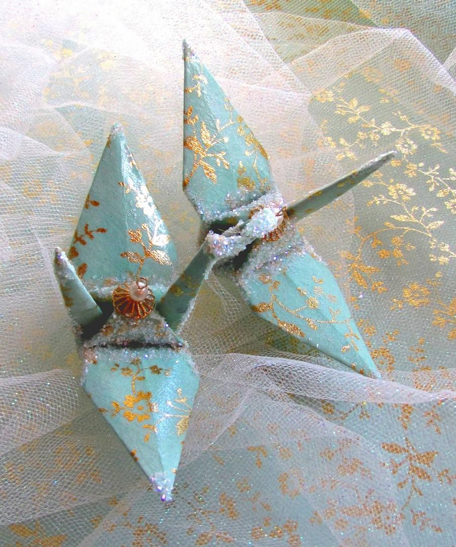 Origami Crane Ornament Christmas Mint Green Peace Crane Bird Wedding Cake Topper Party Favor