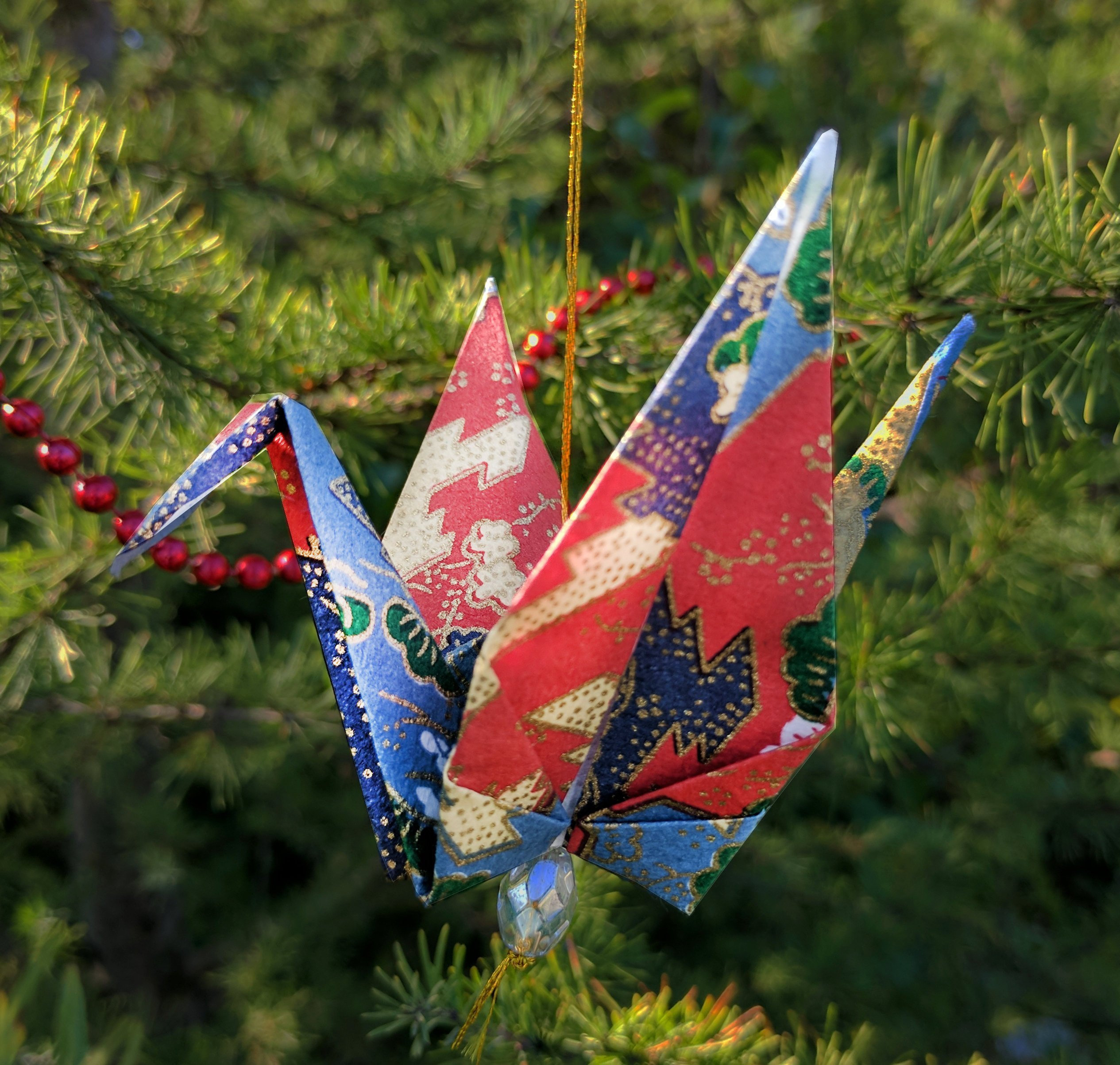 Origami Crane Ornament Christmas Origami Christmas Ornament Origami Crane Christmas Ornament Bird Ornament Exquisite Japanese Paper In Red Blue And Beige A4hgxm