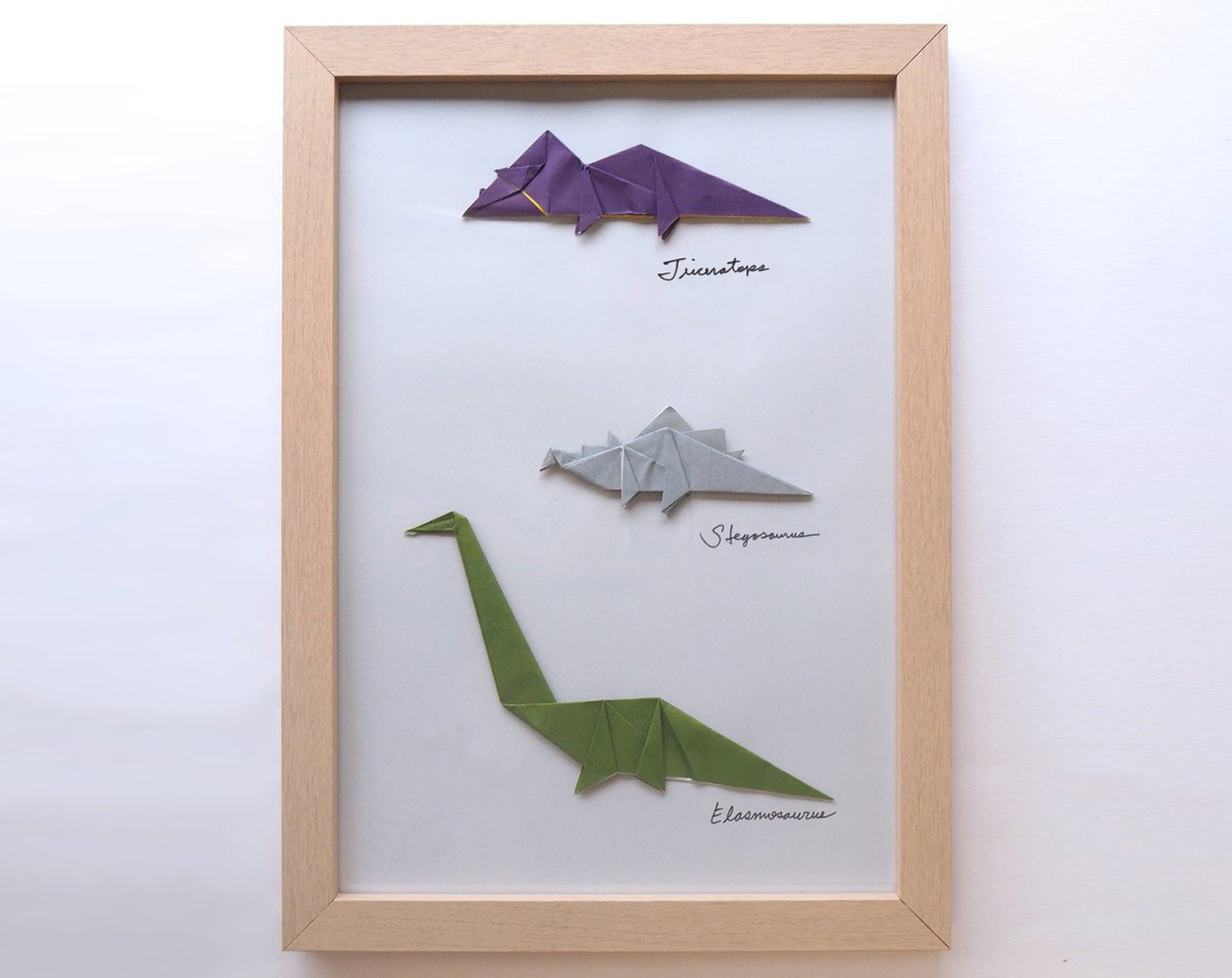 Origami Dinosaur Triceratops Framed Handmade Origami Dinosaurs Triceratops Stegosaurus Elasmosaurus Personalised Gift Customisable Gift Gift Ideas For Kids