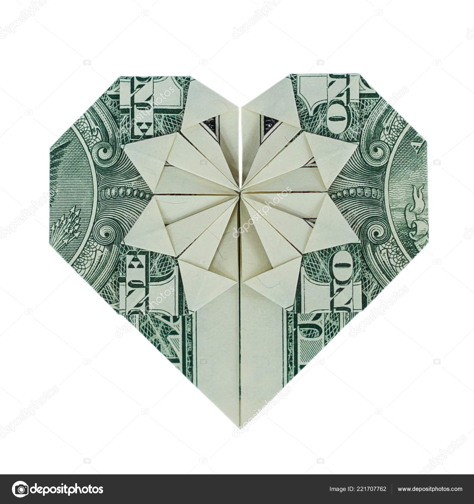 Origami Dollar Bill Money Origami Heart Folded Real One Dollar Bill Isolated White