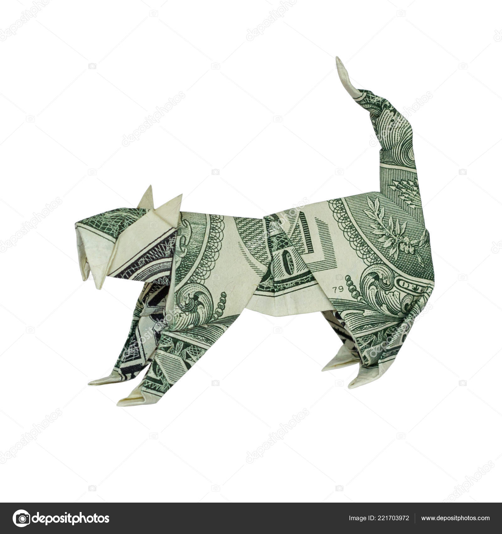 Origami Dollar Bill Money Origami Wild Cat Folded Real One Dollar Bill Isolated Stock