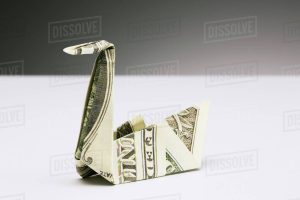 Origami Dollar Bill Origami Swan Made Of Dollar Bill On Counter Stock Photo