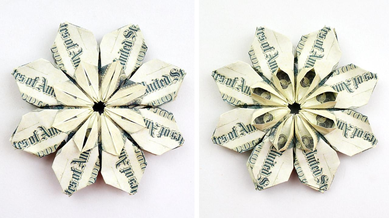 Origami Dollar Flower Beautiful Money Flower Two Options Modular Origami Out Of Dollar