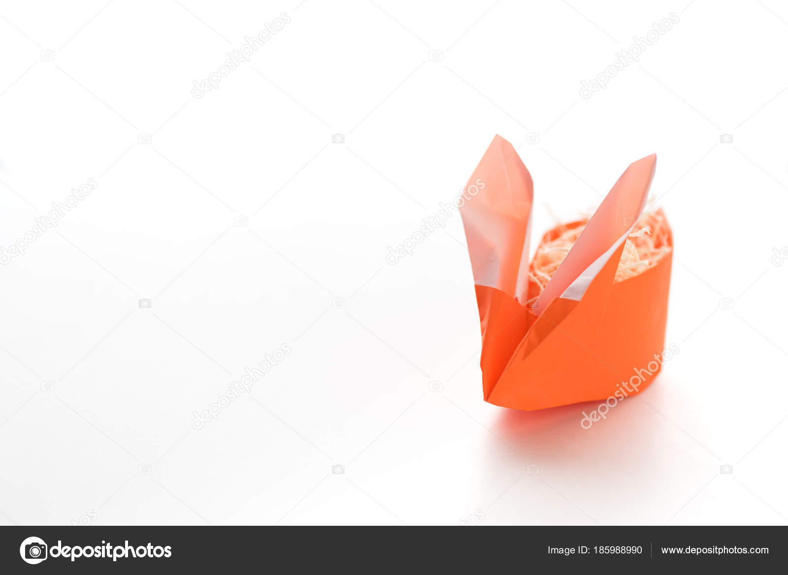 Origami Easter Basket One Orange Origami Easter Bunny Basket Stuffed With Straw Stock