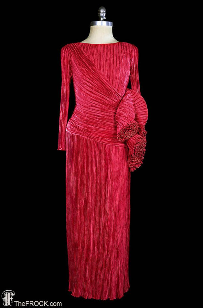 Origami Evening Dress Mary Mcfadden Couture Evening Gown Avant Garde Origami Ruffle Heavily Pleated Long Sleeve Plisse Dress Fortuny Miyake Style Pleats