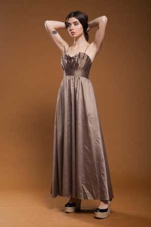 Origami Evening Dress Pleated Sweetheart Origami Evening Gown Formal Dress Shimmer Mocha Brown Empire Wtoo Extra Small Xs