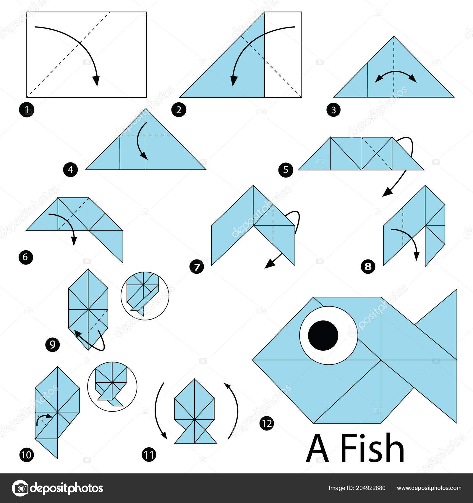 Origami Fish Instructions Step Step Instructions How Make Origami Fish Stock Vector