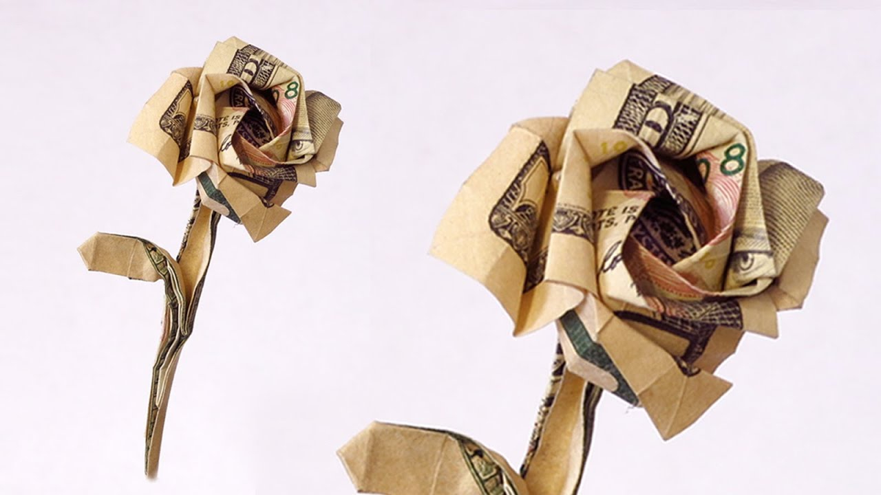 Origami Flower Dollar Bill How To Make A Rose From A 100 Dollar Bill