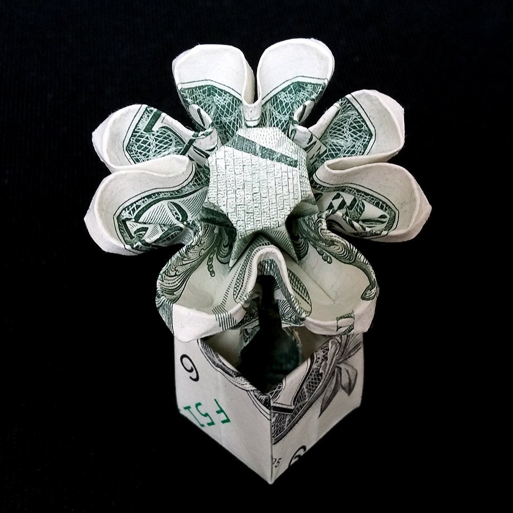 Origami Flower Dollar Bill Origami Flower In Pot Miniature Home Decor Small Artificial Bouquet Vase Plant Gift Money Handmade Real One Dollar Bill Origami Wedding Gift