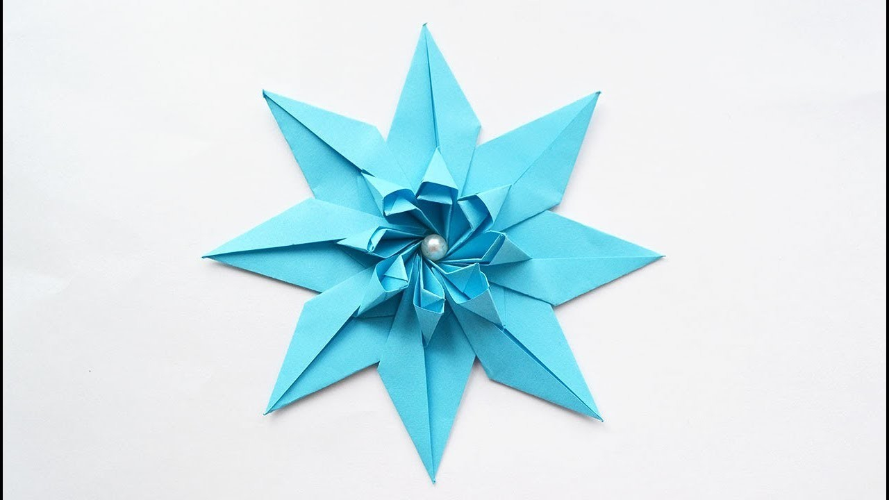 Origami Flower Star Blue Paper Flower Star Modular Origami Tutorial Diy