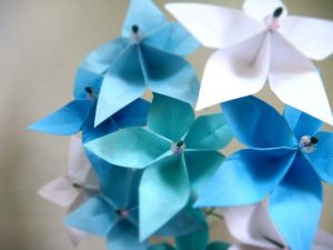 Origami Flower Star Hand Crafted Breezy Blue Stars Whimsical Origami Paper Flower