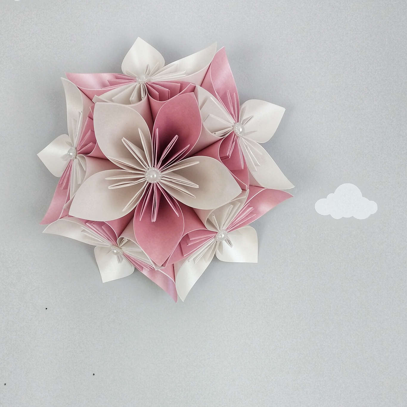 Origami Flower Star Pink Ivory Star Wall Decoration