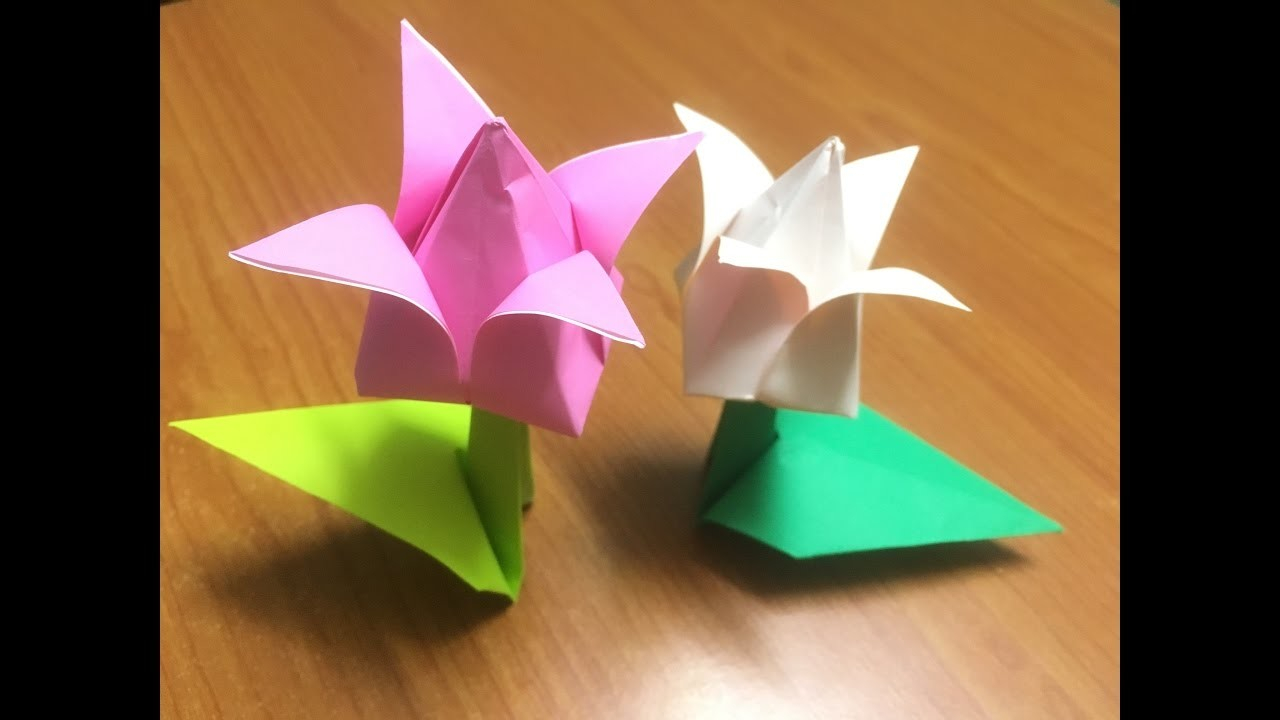 Origami Flower Stem How To Fold Origami Tulip Flower With Stem And Leaf Paper