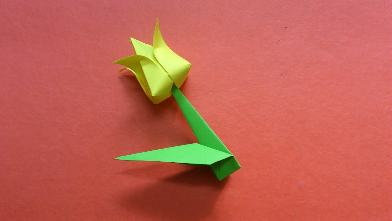 Origami Flower Stem How To Make A Paper Tulip Flower With Stem And Leaf
