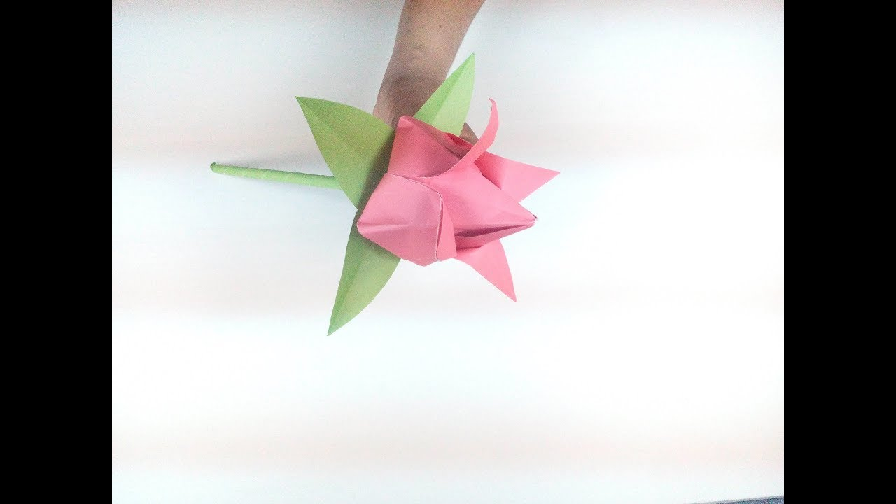 Origami Flower Stem Origami Flower How To Make A Beautiful Paper Tulip Flower With Stem And Leaf Step Step Easy Tut