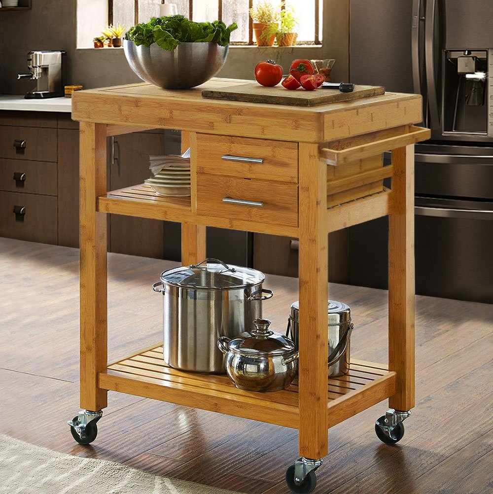 Origami Folding Kitchen Cart Rolling Bamboo Kitchen Island Cart Trolley Cabinet W District Kitchen