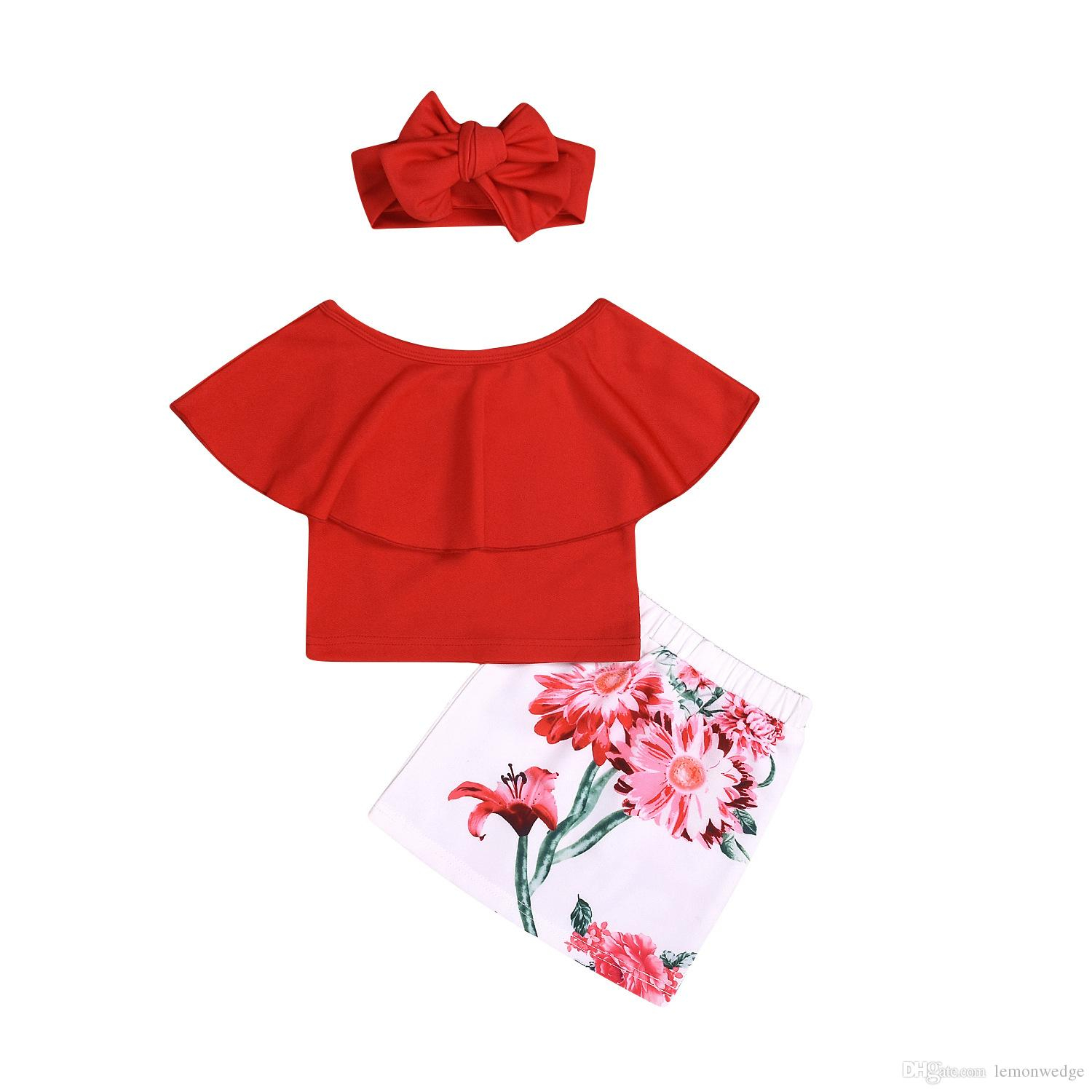 Origami For Kids Clothes Newborn Toddler Ba Girls Clothes Print Floral Skirts Headband Round Neck Top 3pcs Kids Outfit
