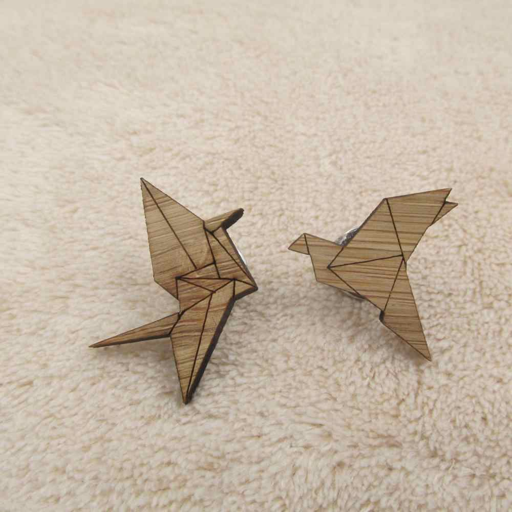 Origami Forest Animals 2018 Wooden Enamel Bird Pin Cartoon Wood Animal Origami Crane Birds Brooches Pins For Denim Buckle Shirt Badge Gift For Kids