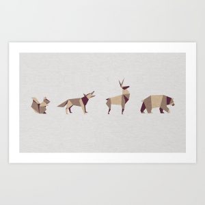 Origami Forest Animals Folded Forest Geometric Origami Animals Pattern Art Print