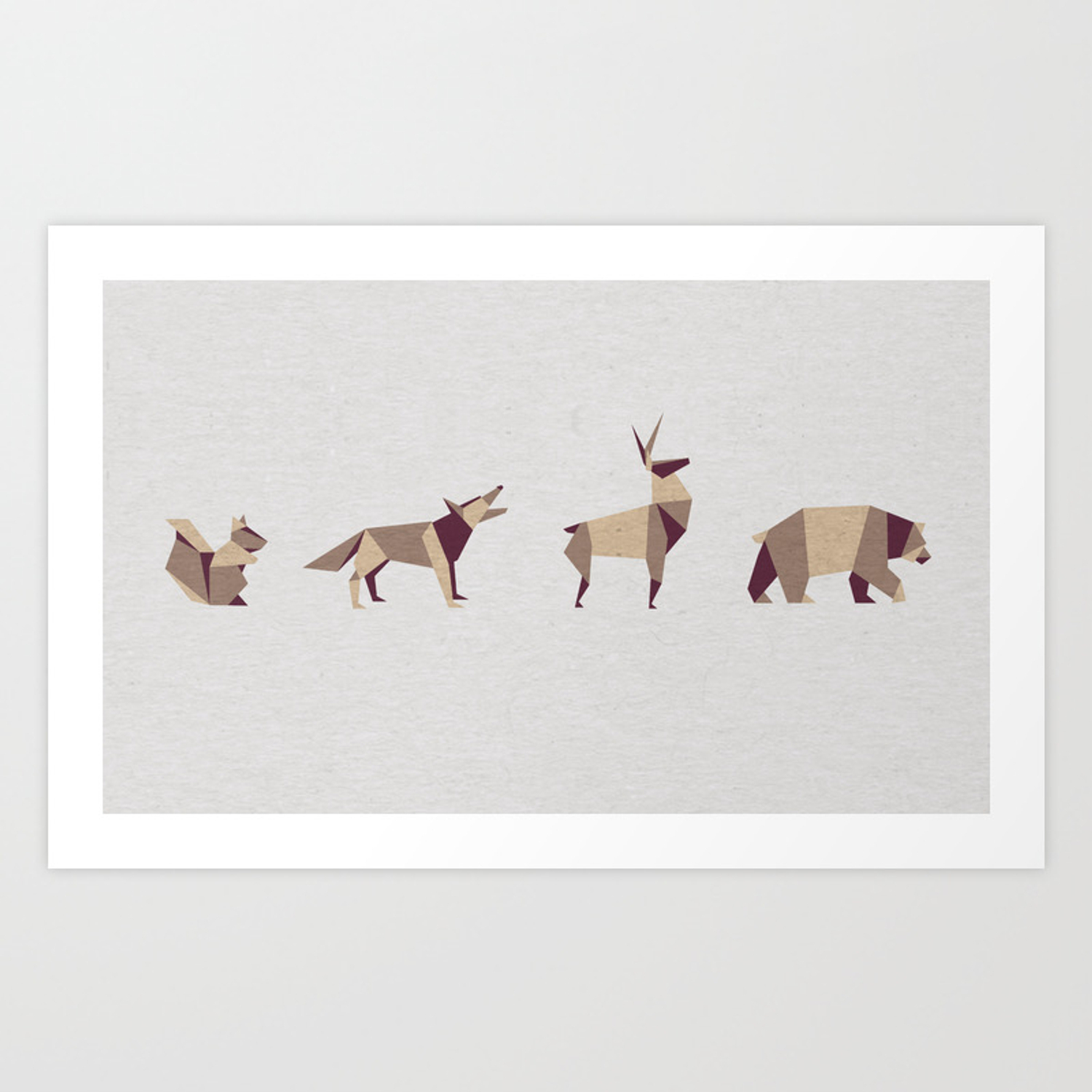 Origami Forest Animals Folded Forest Geometric Origami Animals Pattern Art Print