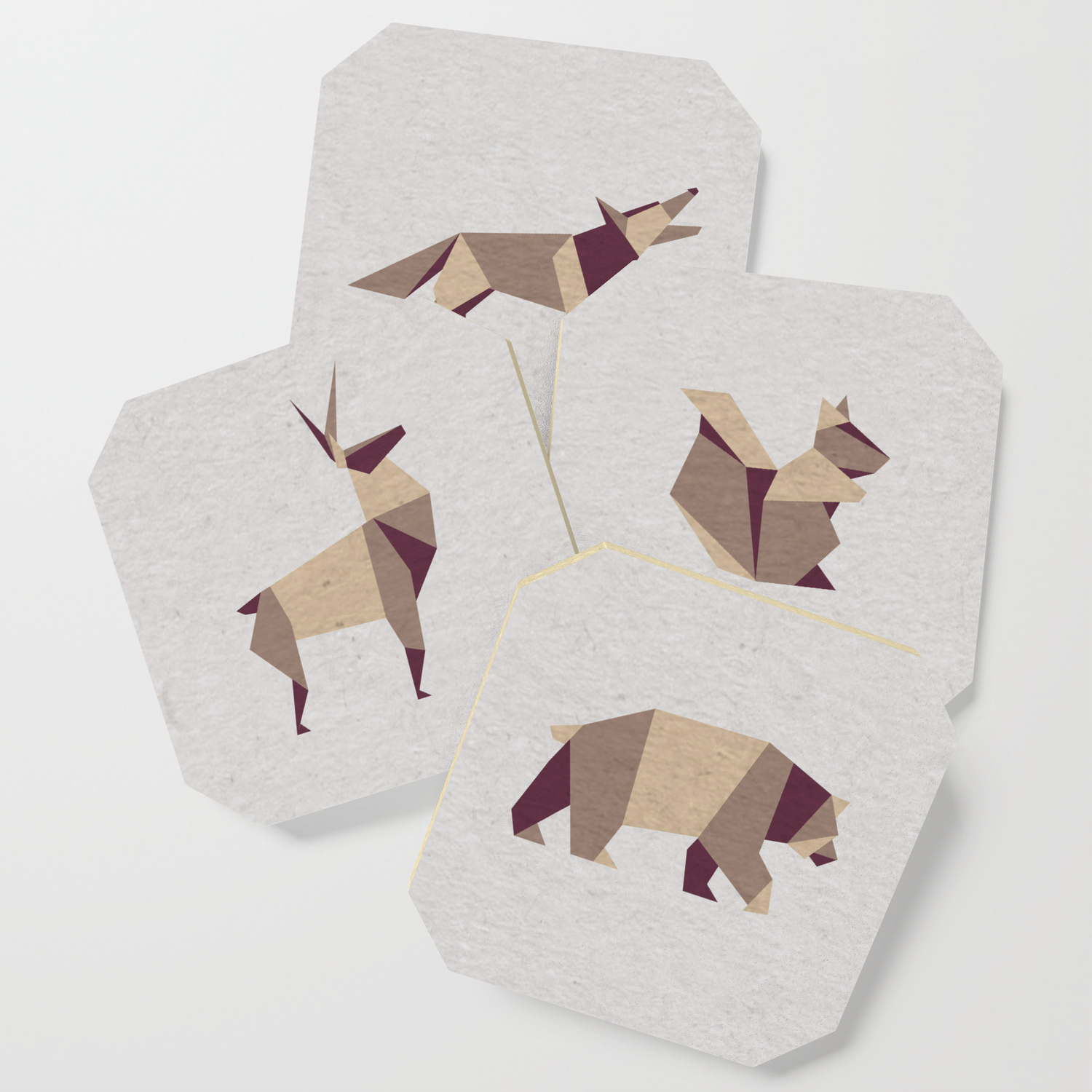 Origami Forest Animals Folded Forest Geometric Origami Animals Pattern Coaster Larkstudios
