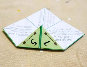 Origami Fortune Teller Game Printable Camp Themed Cootie Catcher Fortune Teller For Kids