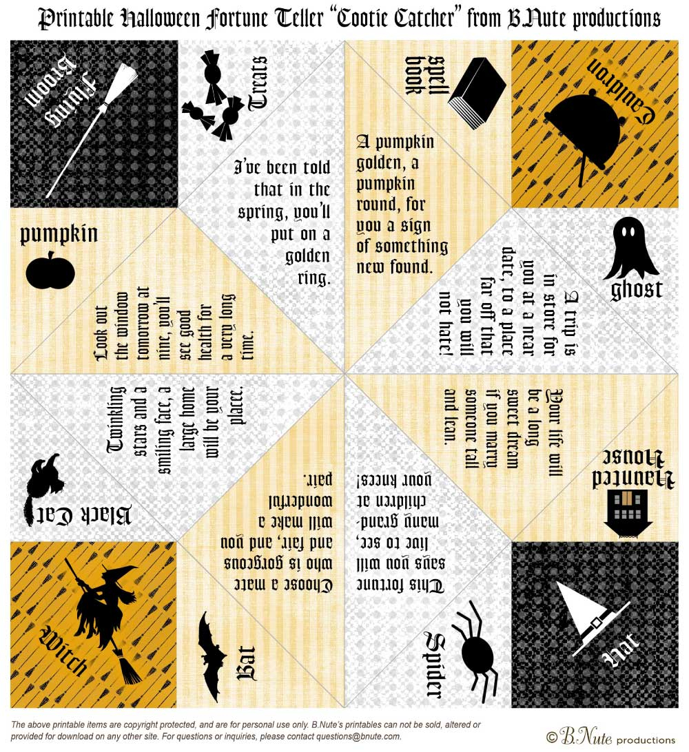 Origami Fortune Teller Sayings Free Halloween Party Printables From Bnute Productions Catch My Party