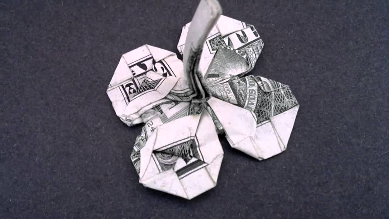 Origami Four Leaf Clover Dollar Bill 4 Leaf Clover Made With 1 Bill Money Origami Dollar Bill Art