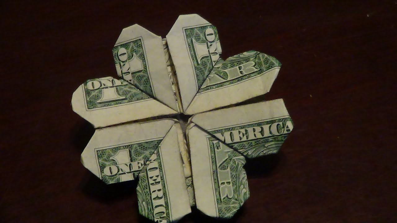 Origami Four Leaf Clover Dollar Bill Dollar Origami Shamrock Tutorial How To Make A Dollar Origami Shamrock