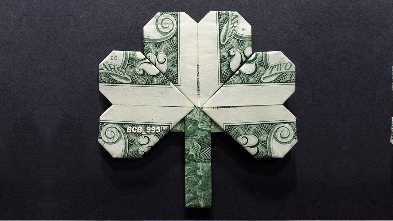Origami Four Leaf Clover Dollar Bill Money Origami Shamrock Dollar Bill Art 3 Leaf Clover