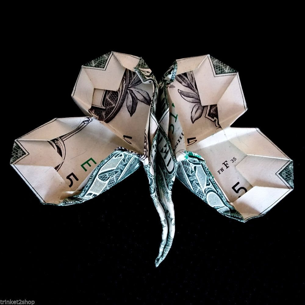 Origami Four Leaf Clover Dollar Bill Origami Dollar Four Leaf Lucky Clover 3d Money Charm Shamrock 1 Bill Wall Decor