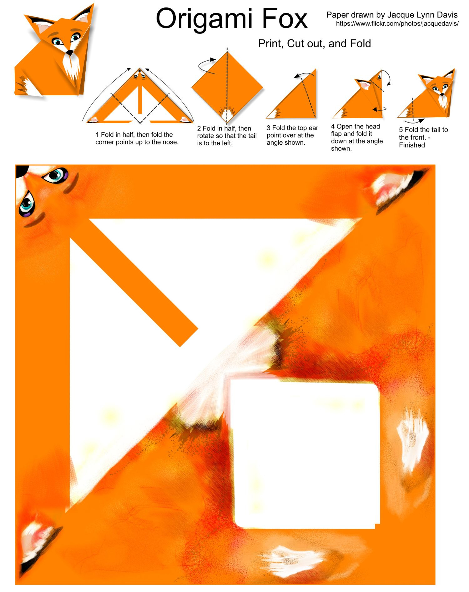 Origami Fox Face Origami Fox Template With Instruction Free Printable Papercraft