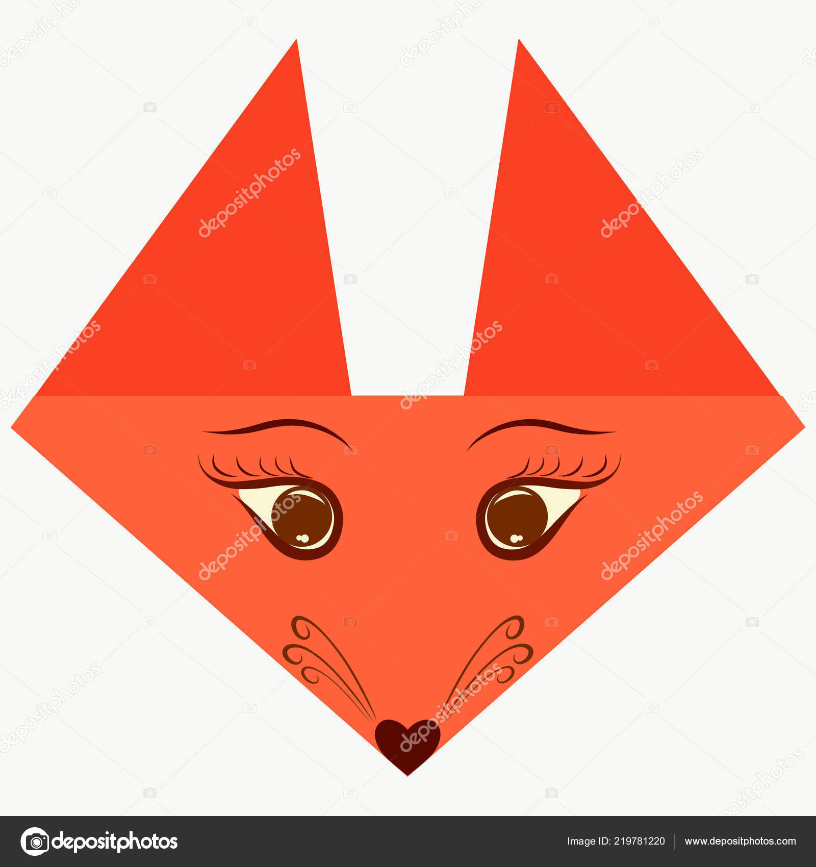 Origami Fox Face Triangular Head Orange Fox Face Origami Stock Photo