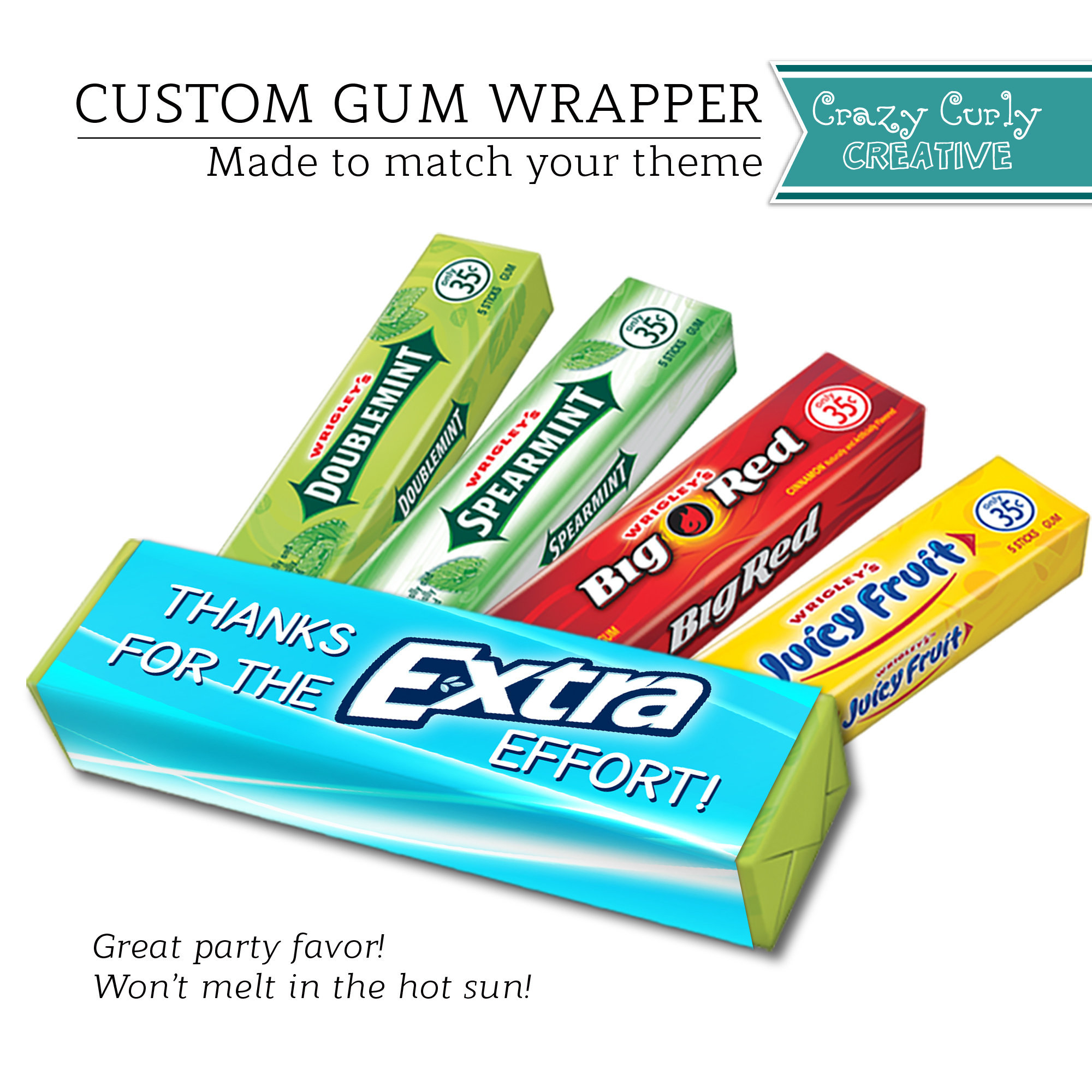 Origami From Gum Wrapper Thanks For The Extra Effort Gift Custom Gum Wrapper Printable Party Favor 5pc Chewing Gum Party Favor Printable Digital Download