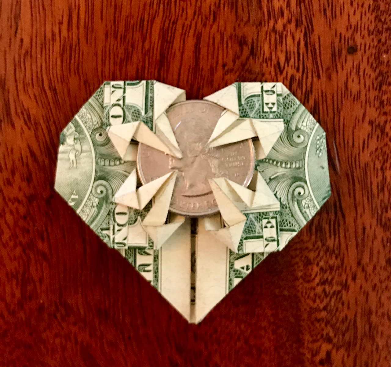 Origami Heart Out Of A Dollar Fold And Mail One Dollar Origami Heart