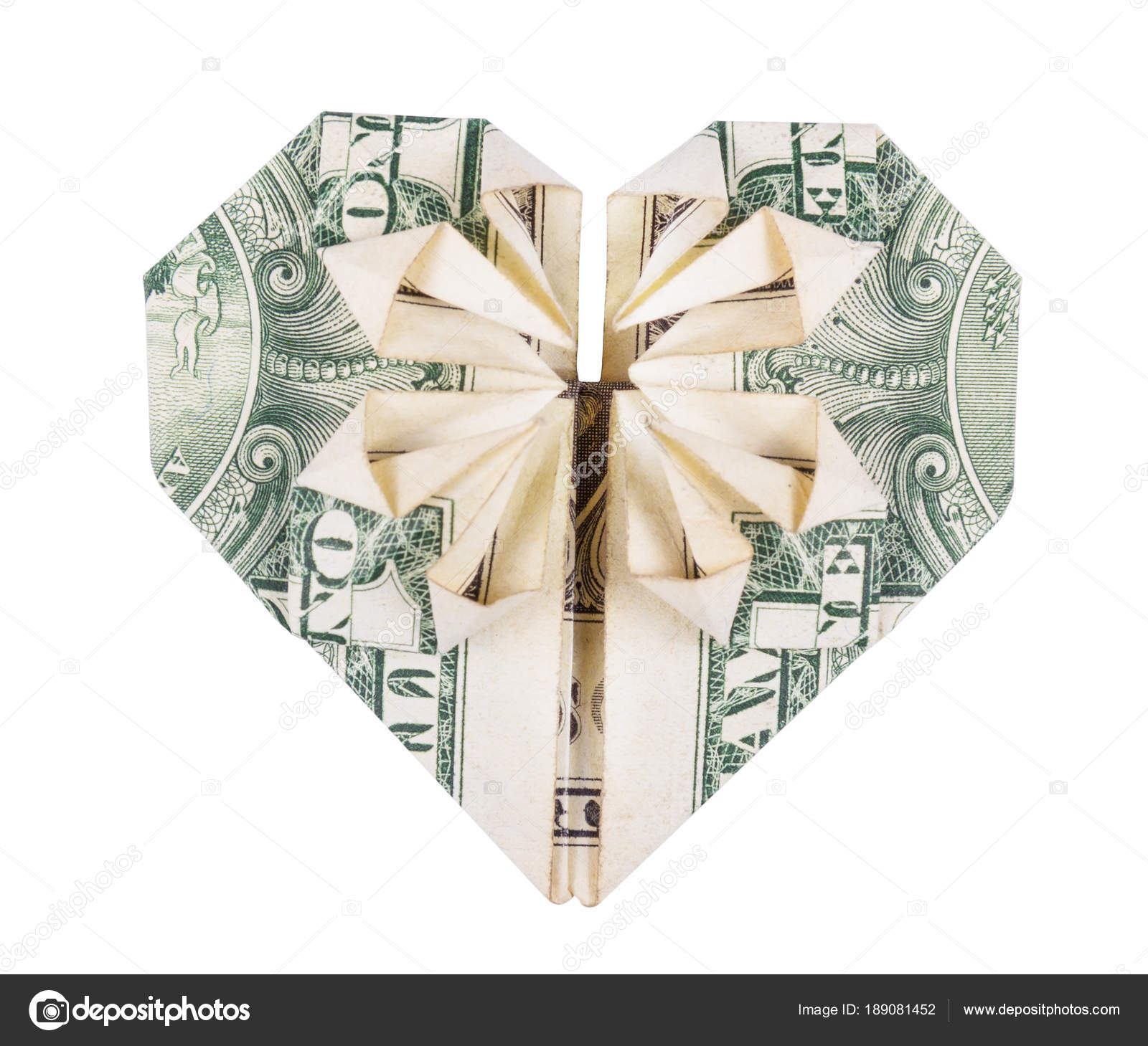 Origami Heart Out Of A Dollar Heart Origami Dollar Origami Money Dollar Folded Heart Isolated