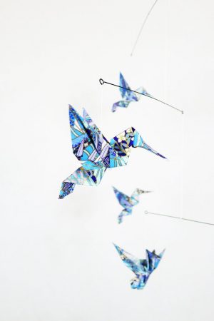 Origami Hummingbird Step By Step Mobile Origami Decoration Bohemian Accessory Decoration Decoration Gift For Her Origami Hummingbird Blue Bamboo Pattern
