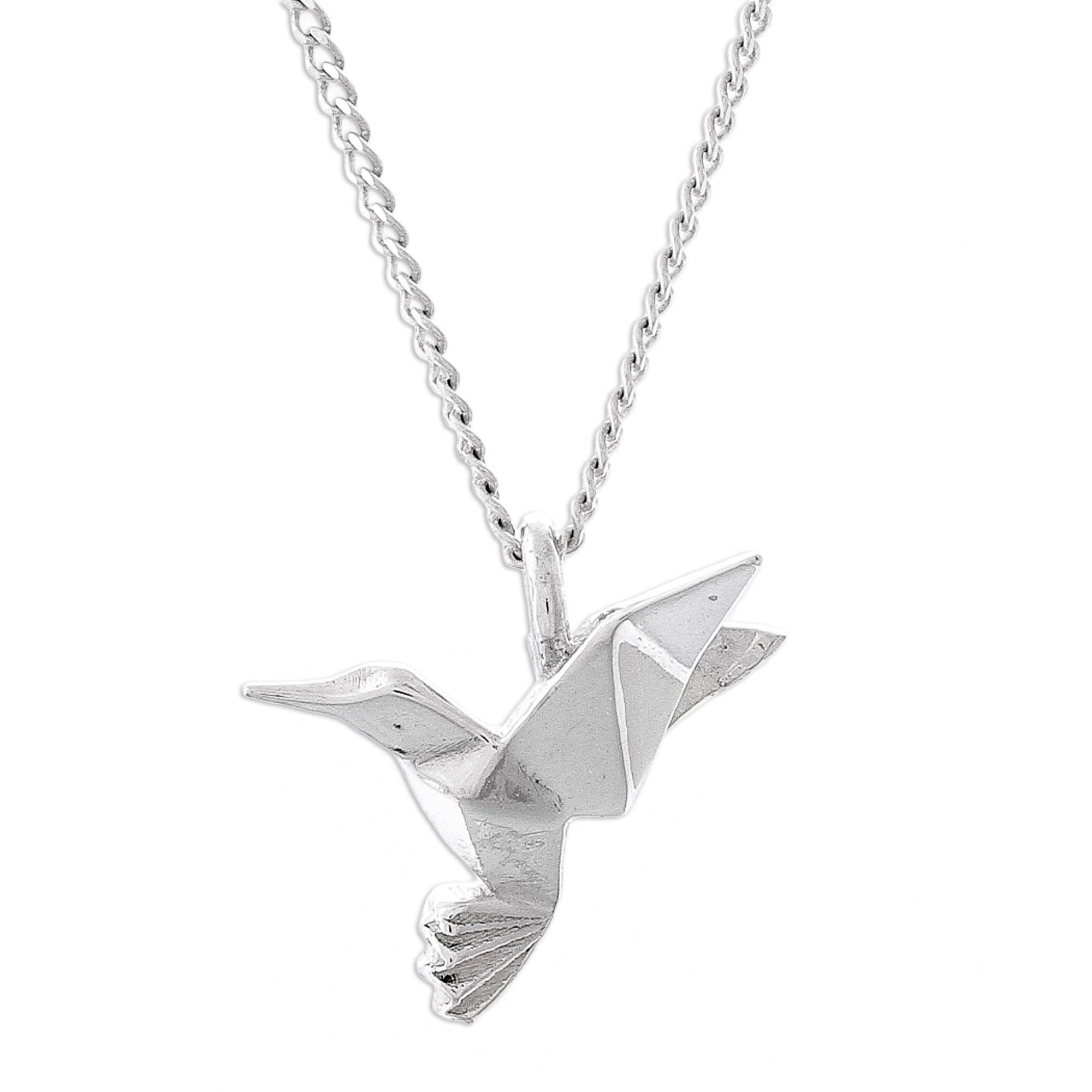 Origami Hummingbird Step By Step Sterling Silver Hummingbird Pendant Necklace From Mexico Origami Hummingbird