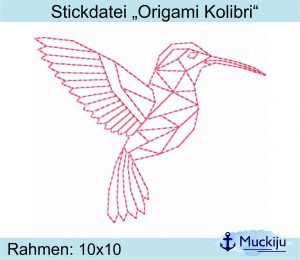 Origami Hummingbird Tutorial Embroidery File Origami Hummingbird 10x10 Redwork