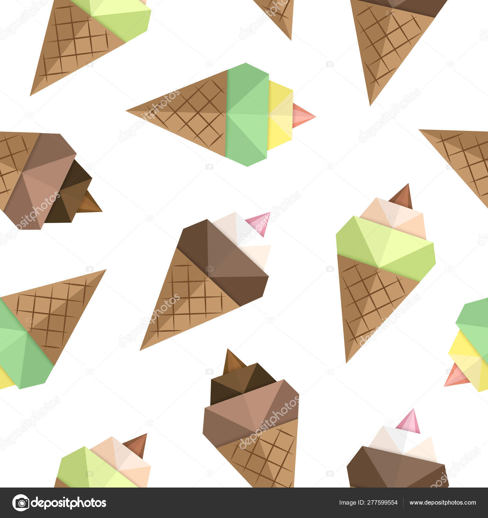 Origami Ice Cream Ice Cream Origami Seamless Pattern Set Of Colorful Bright Ice Cream