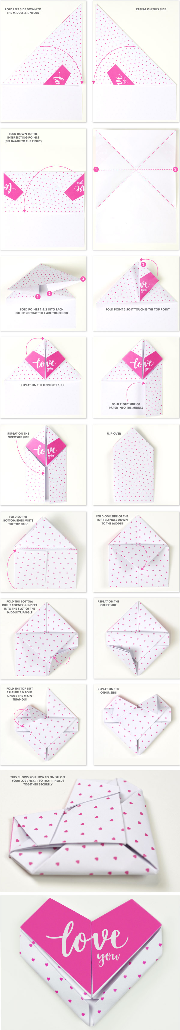 step by step origami valentines
