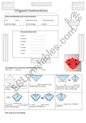 Origami Instruction Com Origami Instructions Esl Worksheet Kletellier